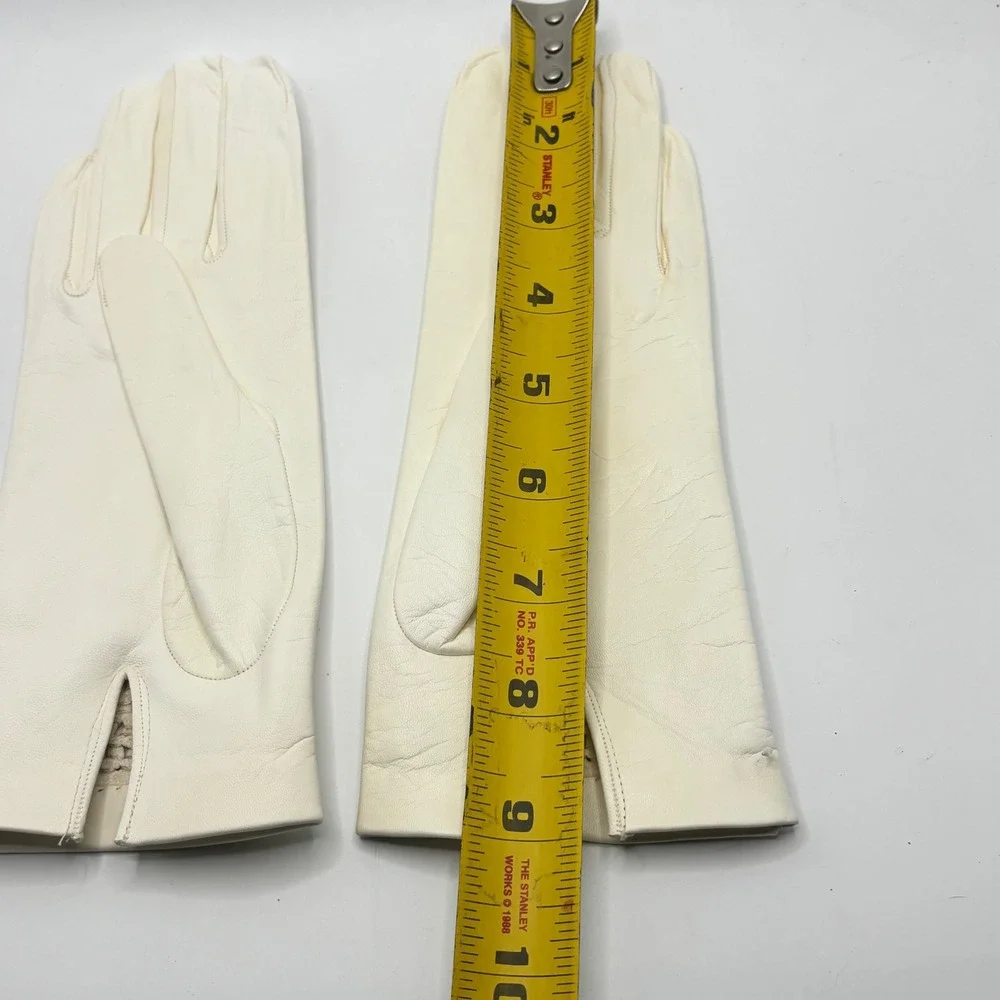 Vintage Cream Kid‎ Leather Gloves Lattice Cutout Cuff Mid Century White Ivory